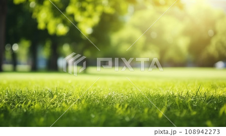 Green lawn and trees background with copyspace....のイラスト素材 [108942273 ...