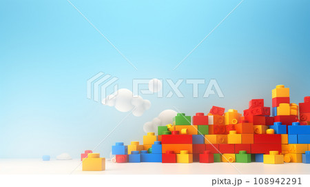 Lego background with copy space. Generative AI 108942291