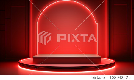 product display background with light frame. 3d podium for your product. Generative AI product display background with light frame. 3d podium for your product. Generative AI 108942329