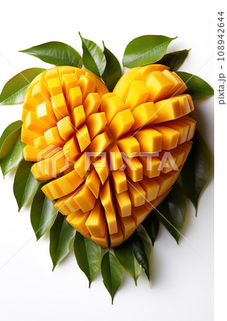 Tropical Devotion: Mango Heart Enriched by Lush Greenery. AI generation Tropical Devotion: Mango Heart Enriched by Lush Greenery. AI generation 108942644