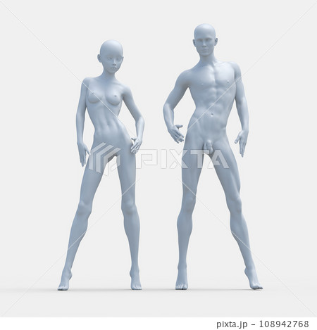 男女の違い　下着なし　体型の比較　perming3DCG イラスト素材 108942768
