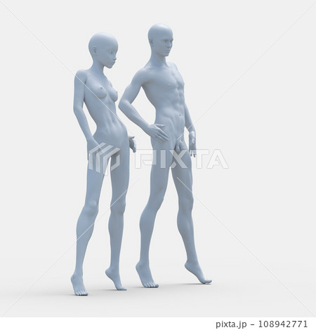 男女の違い　下着なし　体型の比較　perming3DCG イラスト素材 108942771