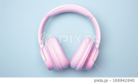 Pink wireless Over-Ear Headphones on blue pastel background. generative AI 108942840