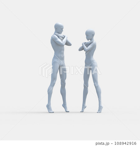 白いフィギュア　男女比較ヌード 　perming3DCGイラスト素材 108942916