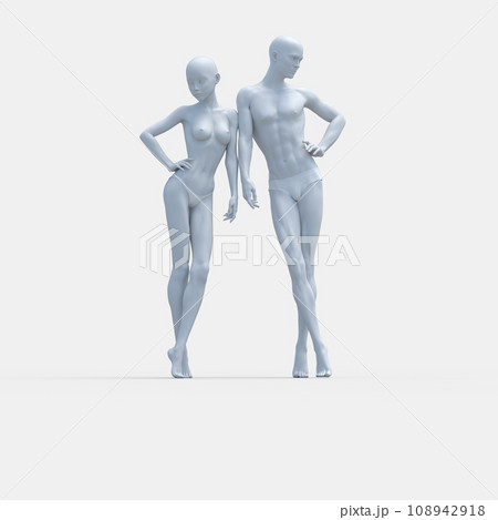 白いフィギュア 男女比較ヌード perming3DCGイラスト素材 白いフィギュア 男女比較ヌード perming3DCGイラスト素材 108942918