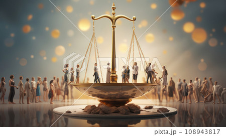 Scales filled with humans on a background with the concept of hope Scales filled with humans on a background with the concept of hope 108943817
