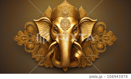 illustration of Face Golden Lord Ganesha so beautiful and perfection 108943978