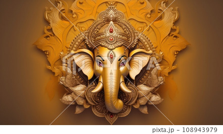 illustration of Face Golden Lord Ganesha so beautiful and perfection 108943979