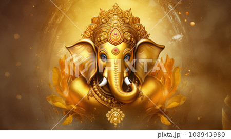 illustration of Face Golden Lord Ganesha so beautiful and perfection 108943980