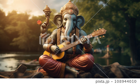 Lord Ganesha playing guitar so beautiful and perfection on paradise 108944010