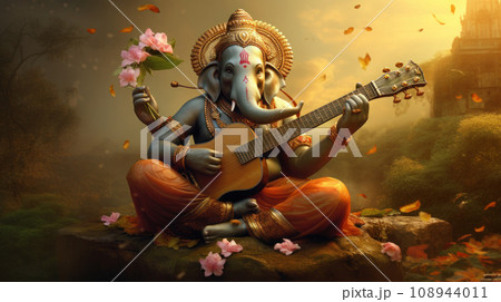 Lord Ganesha playing guitar so beautiful and perfection on paradise 108944011
