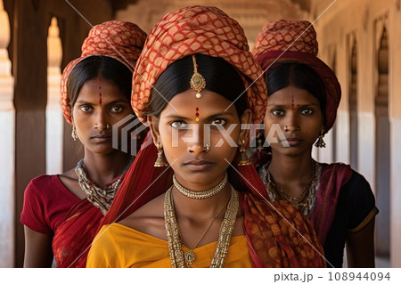 Portrait India women carrying on head Tas Mahal backgraund Generative AI Portrait India women carrying on head Tas Mahal backgraund Generative AI 108944094