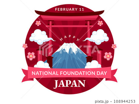 Happy Japan National Foundation Day Vector Illustration on February 11 with Famous Japanese Landmarks and Flag in Flat Kids Cartoon Background Happy Japan National Foundation Day Vector Illustration on February 11 with Famous Japanese Landmarks and Flag in Flat Kids Cartoon Background 108944253