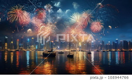 Hong Kong Happy New Year Festival and Firework Hong Kong Happy New Year Festival and Firework 108944766