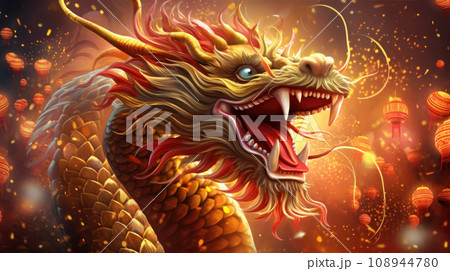 A Dragon Golden Chinese New Year, red background 108944780