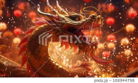 A beautiful Dragon Golden Chinese New Year 2024 108944798