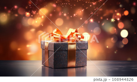 happy new year firework and bokeh motion blur ribbon and gift box happy new year firework and bokeh motion blur ribbon and gift box 108944826