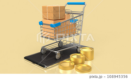 The trolley and mobile for shopping online concept 3d rendering. The trolley and mobile for shopping online concept 3d rendering. 108945356