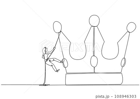Single continuous line drawing businesswoman climbing crown with rope. Prepare for a better life by working hard to achieve the highest position. The hard worker. One line design vector illustration 108946303