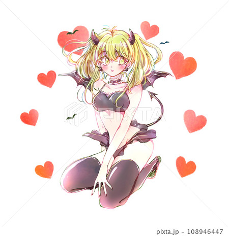 小悪魔風の女性　腹出し　金髪　ハート 108946447