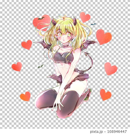 小悪魔風の女性　腹出し　金髪　ハート 108946447