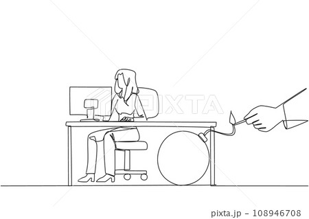 Single one line drawing businesswoman typing at computer desk. Trapped by business partner. A bomb that could explode at any time. Betrayed by a colleague. Continuous line design graphic illustration Single one line drawing businesswoman typing at computer desk. Trapped by business partner. A bomb that could explode at any time. Betrayed by a colleague. Continuous line design graphic illustration 108946708