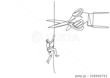 Single continuous line drawing businessman climbing rope. Metaphor of struggling to advance business. Business failed to develop. Sabotaged by business friends. One line design vector illustration Single continuous line drawing businessman climbing rope. Metaphor of struggling to advance business. Business failed to develop. Sabotaged by business friends. One line design vector illustration 108946742