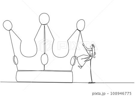 Continuous one line drawing Arabian businessman climbs crown with rope. Prepare for better life by working hard to achieve highest position. Hard worker. Single line draw design vector illustration 108946775