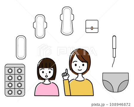 生理について話す女性と中学生くらいの女の子 生理について話す女性と中学生くらいの女の子 108946872
