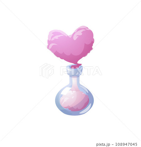 Magic love spell potion in bottle, realistic vector illustration isolated. 108947045