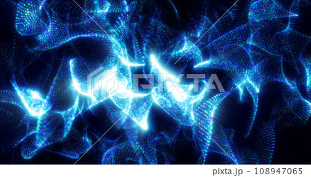 Abstract blue waves and smoke from particles of energy magical bright glowing liquid, background 108947065