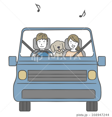 愛犬を乗せてドライブを楽しむ若いカップル 愛犬を乗せてドライブを楽しむ若いカップル 108947244