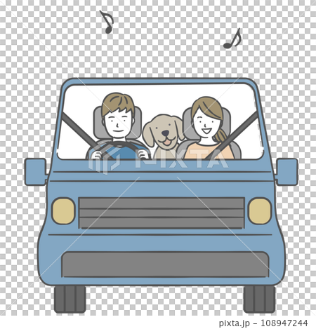 愛犬を乗せてドライブを楽しむ若いカップル 愛犬を乗せてドライブを楽しむ若いカップル 108947244