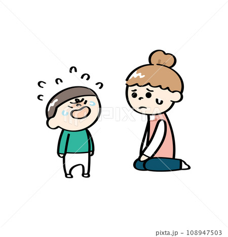 大泣きする子供と保育士さん 大泣きする子供と保育士さん 108947503
