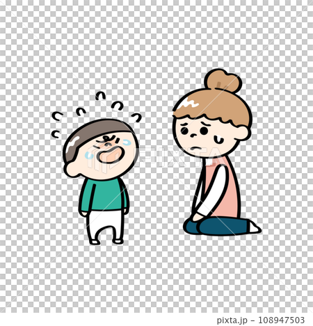 大泣きする子供と保育士さん 大泣きする子供と保育士さん 108947503