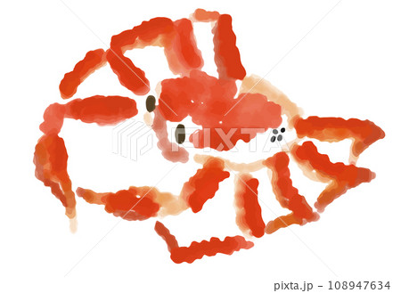 カニの水彩風手描きイラスト（笹の葉つき） 108947634