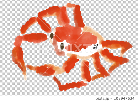 カニの水彩風手描きイラスト（笹の葉つき） 108947634