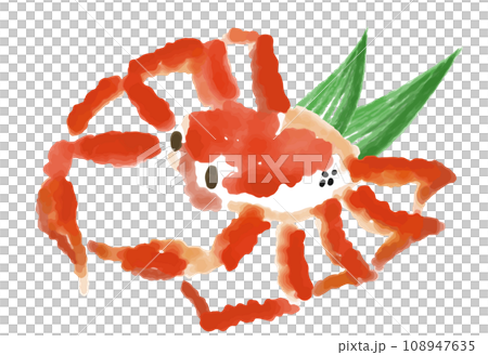 カニの水彩風手描きイラスト（笹の葉つき） 108947635