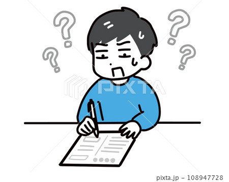 書類の内容が分からない私服の男性 108947728