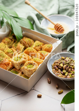 Assortment of Turkish baklava dessert Assortment of Turkish baklava dessert 108947820
