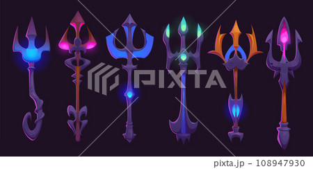 Cartoon god trident - vector illustration set 108947930