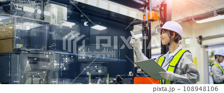 工場を管理する作業員とデータ分析 工場を管理する作業員とデータ分析 108948106