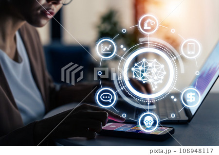 オフィスで働く女性とAI・人工知能イメージ 108948117