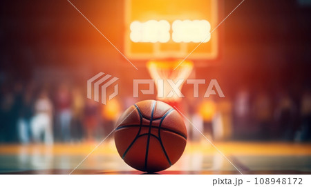 Close-up of a basketball ball on the playing court Close-up of a basketball ball on the playing court 108948172