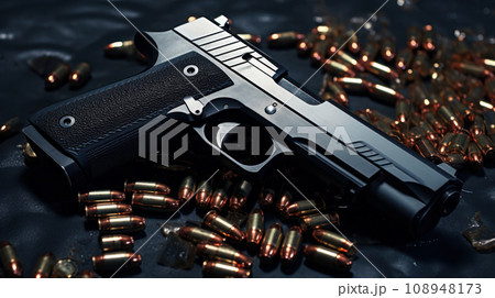 Black pistol and bullets 108948173
