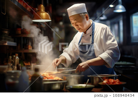 「食文化の匠：中華料理の職人たちが魅せる、料理の熟練した技術」<画像生成AI> 108948434