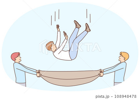 Men with cloth saving guy from falling 108948478