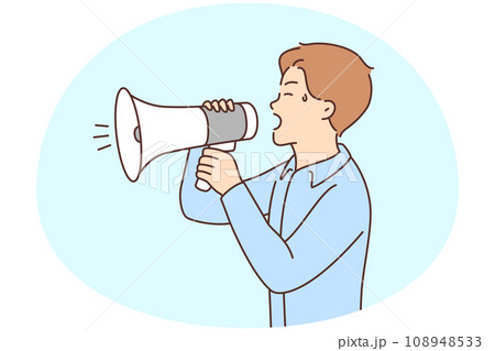 Unhappy man scream in loudspeaker Unhappy man scream in loudspeaker 108948533