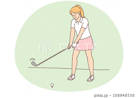 Woman playing golf on field 108948550