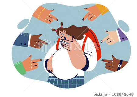 Pregnant teenage girl is crying because of bullying others and needs help of pediatric psychologist 108948649